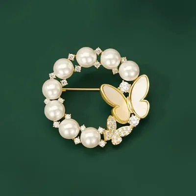 Elegant Butterfly Wreath Pearl Brooch/Pin